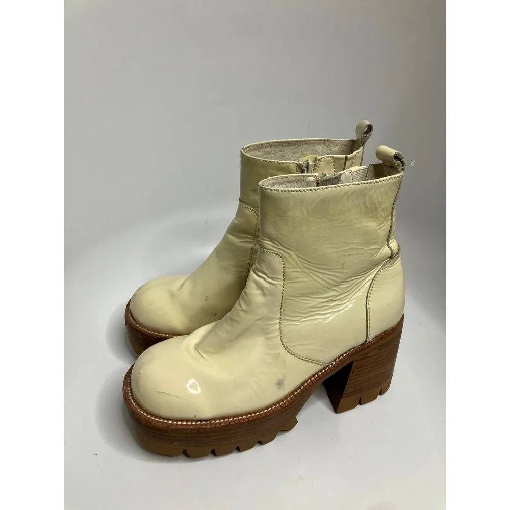 Jeffrey Campbell Quavo Platform Ankle Boots Womens Cream patent leather Lug Sole
